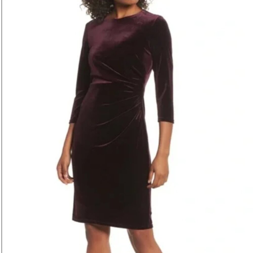 Eliza J Burgundy Velour Ruched Cocktail Dress Size 12